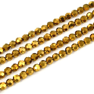 500pcs Creative Club Faceted Round Crystal Glass Beads, Gold Aurum, 4mm (0.16 inch) Small Tiny, Hole ID 1mm, CC2R433