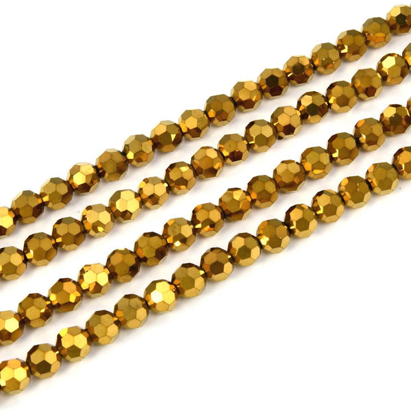 200pcs Creative Club Faceted Round Crystal Glass Beads, Gold Aurum, 6mm (0.24 inch), Hole ID 1mm, CC2R633
