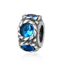 Real 925 Sterling Silver December Birthstone Flower Round Charm Bead, Cubic Zirconia CZ Blue...