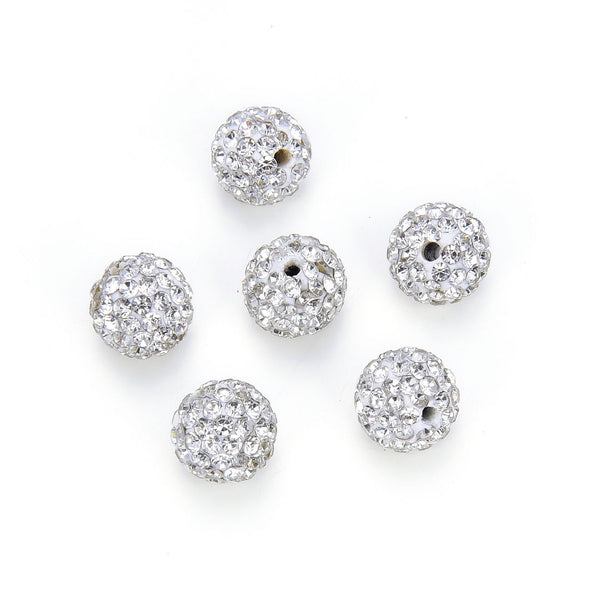 25pcs Adabele Grade AA+ Suncatcher Crystal Rhinestone Pave Polymer Clay Beads, Clear White, Size Selections: 8mm/10mm/12mm