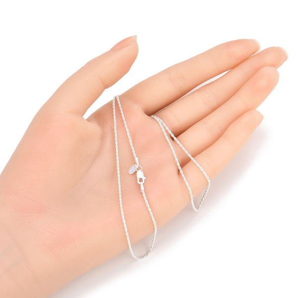 1pc 925 Sterling Silver Diamond-Cut Braided Rope Link Chain Necklace, 1.1mm, Thin Strong, Length Selections: 18/20/22/24/26 inch