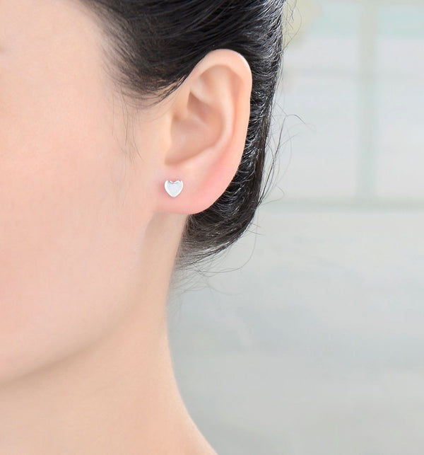 1 Pair Solid 925 Sterling Silver Stud Earrings, Love Heart Ear Studs, Small Tiny, SSE100-1