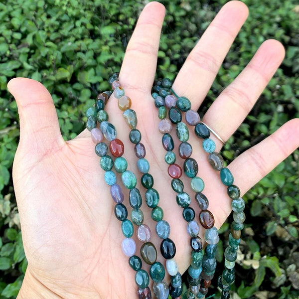 Natural Grade A Indian Agate Gemstone Oval Tumbled Pebble Beads, Irregular, 6mm to 8mm, Hole ID 1mm, 15 Inch/1 Strand, GZ11-53