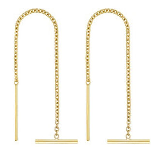 2pcs Real 1/20 14K Gold Filled 2.56 Inch Threader Earrings, Pull Through Dangle Cable Chain with Bar Pin, JW3-B65