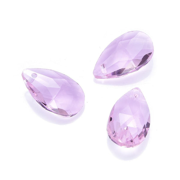 20pcs Creative Club Faceted Crystal Glass Pear Chandelier Pendant Drops, October Pink Birthstone, 22x13mm Large, Hole ID 1mm, CCE-3