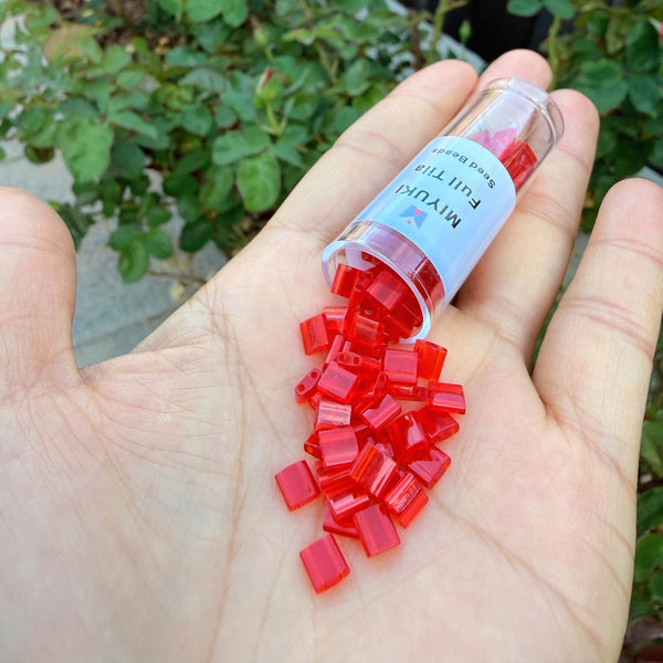 10g Miyuki Full Tila Square Seed Beads 5x5mm, Transparent Light Fire Red TL140