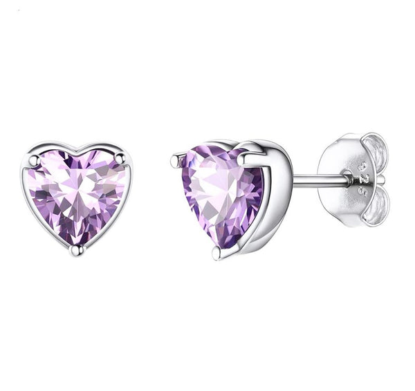 1 Pair 925 Sterling Silver June Love Heart Birthstone Stud Earrings, 6mm/0.84 Carat Cubic Zirconia CZ Created Alexandrite Stone, SSE79-6