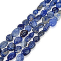 Natural Blue Sodalite Gemstone Oval Tumbled Pebble Beads, Irregular, 8mm to 11mm, Hole ID 1mm, 15 Inch/1 Strand, GZ12-22
