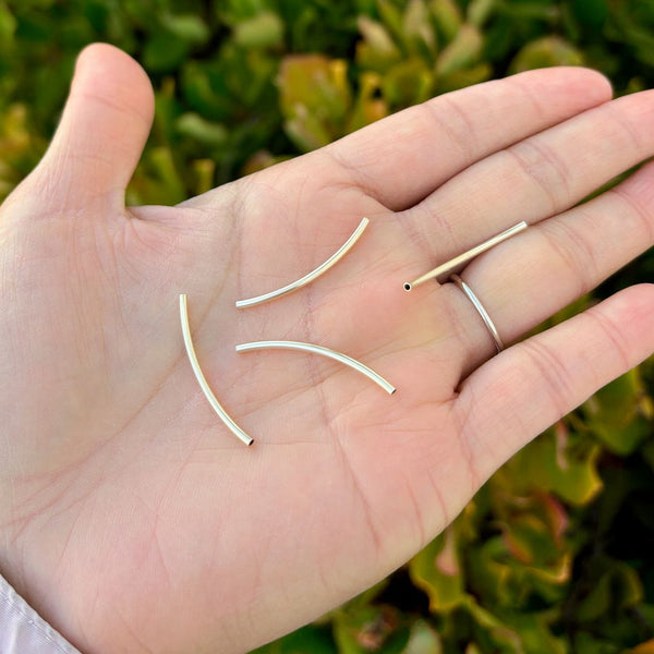 5pcs Real 1/20 14K Gold Filled Curved Noodle Tubes, Hole ID 1.2mm, Length Selections: 20mm/25mm/30mm