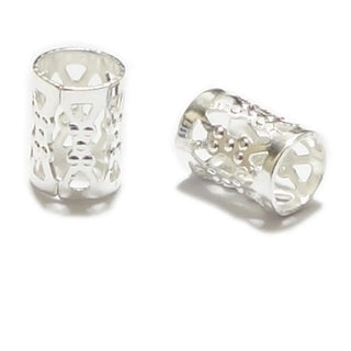 100pcs Large Hole Filigree Tube Beads, Sterling Silver Plated Brass, 8x6mm, Hole ID 4.9mm, CF106-S