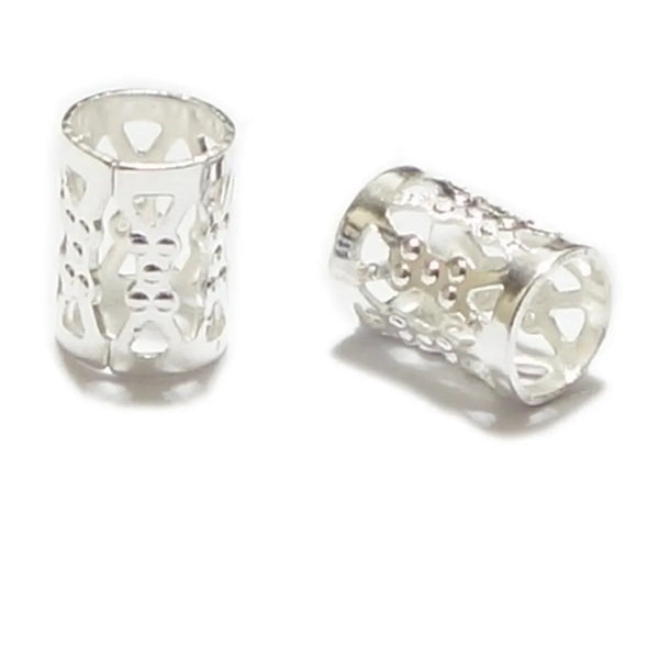 100pcs Large Hole Filigree Tube Beads, Sterling Silver Plated Brass, 8x6mm, Hole ID 4.9mm, CF106-S