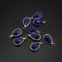 10pcs Grade A September Sapphire Blue Teardrop Birthstone Charm Drop, Sterling Silver Plated Brass, Size Selections: 11x7mm, 14x8mm, 16x9mm