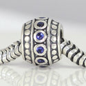 1pc 925 Sterling Silver Round September Birthstone Bead Charm, Blue Sapphire Cubic Zirconia CZ, 10x8mm, Hole ID 4.5mm, EC1-F9