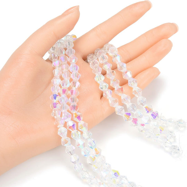 200pcs Creative Club Faceted Bicone Crystal Glass Beads, Crystal AB, 8mm (0.31 Inch), Hole ID 1.1mm, CCB802