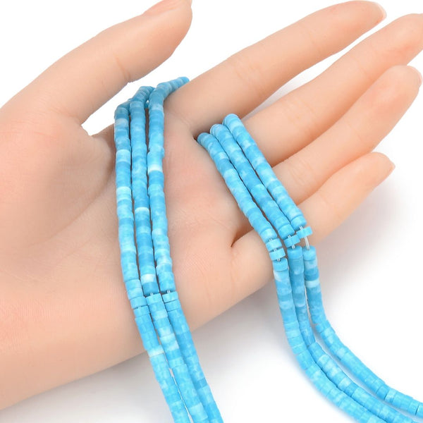 Lab Created Blue Larimar Gemstone Heishi Tube Rondelle Beads, 4x2mm/Small, Hole ID 0.9mm, 14.5 Inch/1 Strand, GH-C31