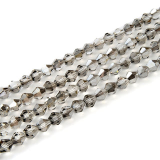 500pcs Creative Club Faceted Bicone Crystal Glass Beads, Silver Champagne, 4mm (0.16 Inch) Small Tiny, Hole ID 0.9mm, CCB429