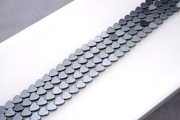 Grade A Natural Black Hematite Gemstone Heart Beads, 15 Inch/1 Strand, 8mm, Hole ID 1mm, GFC-F1