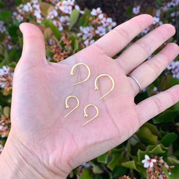 2pcs Real 18K Yellow Gold Plated Sterling Silver C Hoop Huggie Earrings, 20mm, 3mm Ball Dot, SSE45-3