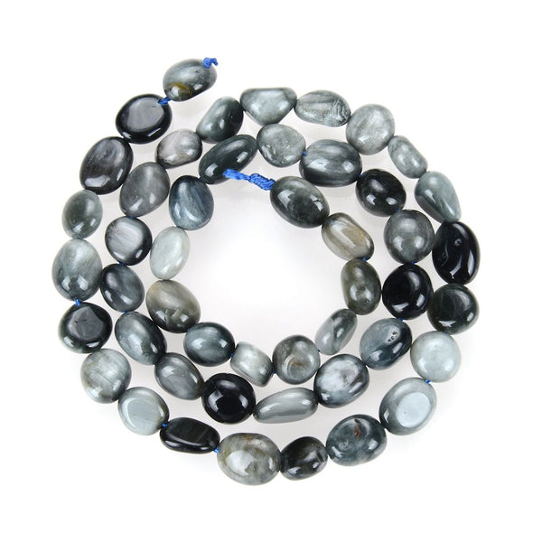 Natural Eagle Eye Agate Gemstone Oval Tumbled Pebble Beads, Irregular, 6mm to 8mm, Hole ID 1mm, 15 Inch/1 Strand, GZ11-1