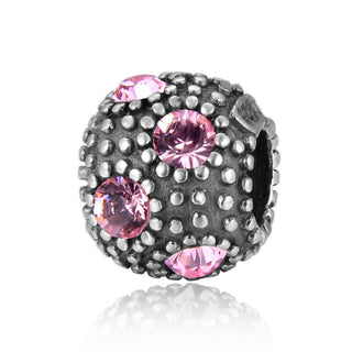 1pc 925 Sterling Silver October Birthstone Bead Charm, Pink Tourmaline Cubic Zirconia CZ, 10.3x9mm, Hole ID 4.5mm, EC1-M10