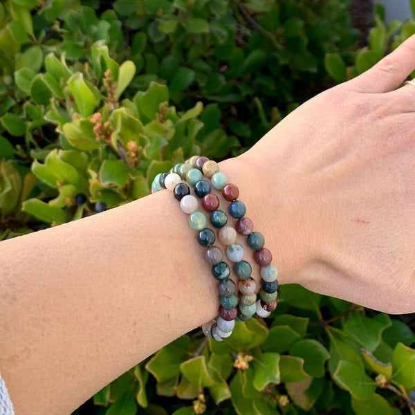 1 Strand Stretch Natural Indian Agate Beaded Gemstone Bracelet, 6mm Beads, Length Selections: 7 inch/7.5 inch/8 inch