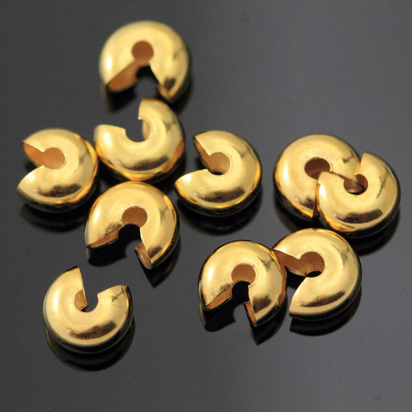100pcs Tarnish Resistant Crimp Bead Knot Cover, 18K Yellow Gold Plated Brass, Size Selections: 3mm/4mm/5mm/6mm