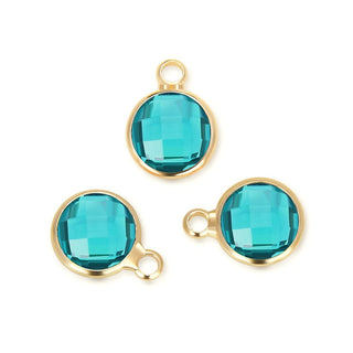 10pcs Grade A December Blue Birthstone Charm Drops, 18K Yellow Gold Plated Brass, 6mm Small, CCP2-G12