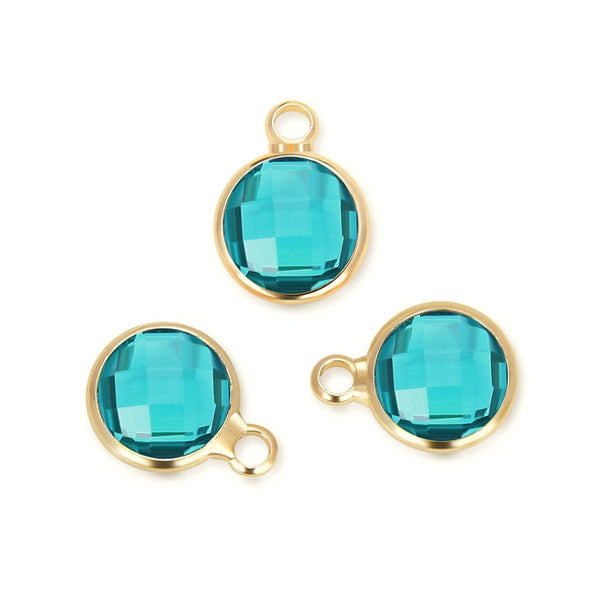10pcs Grade A December Blue Birthstone Charm Drops, 18K Yellow Gold Plated Brass, 6mm Small, CCP2-G12