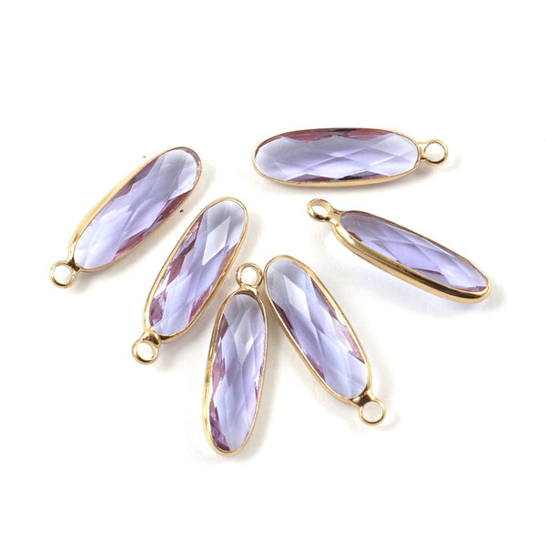 10pcs Grade A June Alexandrite Purple Rectangle Bar Birthstone Charm Drops, 18K Yellow Gold Plated Brass, 21x7mm, CCP8-G6