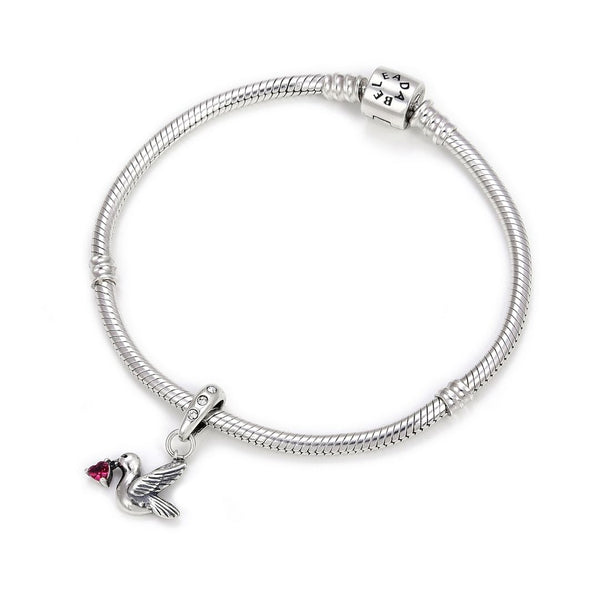 1pc 925 Sterling Silver Bird Charm, Freedom Lover July Birthstone Charm Drop, Red Ruby Cubic Zirconia CZ, 20mm Long, Hole ID 4.5mm, EC1-D7