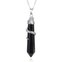 1pc Natural Black Obsidian Hexagonal Pile Gemstone Pendant Necklace, 18 Inch Surgical Stainless Steel Chain, GGP-D11