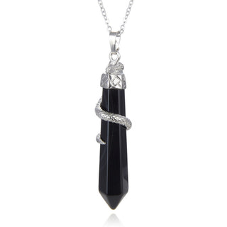 1pc Natural Black Obsidian Hexagonal Pile Gemstone Pendant Necklace, 18 Inch Surgical Stainless Steel Chain, GGP-D11