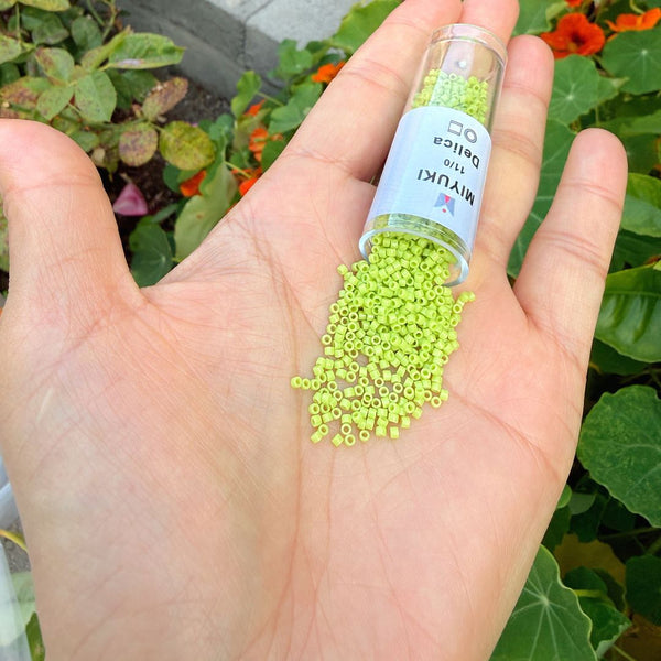 7.5g Miyuki Delica 11/0 Seed Beads, Opaque Chartreuse (Lime Green) DB733