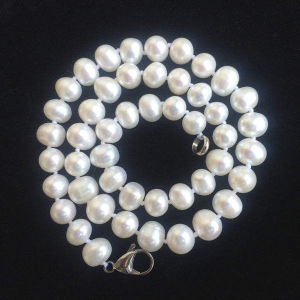 Natural Grade AAA Round White Cultured Freshwater Pearl Necklace, 8-9mm Pearl Strand, Length Selections: 16 inch/18 Inch