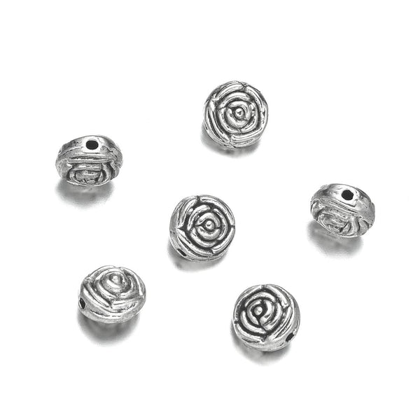 200pcs Rose Flower Beads, 7.3mm Double Sided Small Spacer Beads, Antique Silver, Hole ID 1.1mm, MC-M8