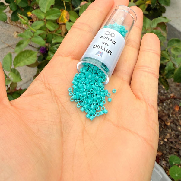 30g Miyuki Delica 10/0 Tube Seed Beads, Opaque Turquoise Green DBM729