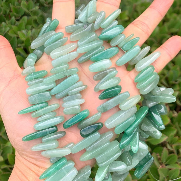 Natural Green Aventurine Gemstone Stick Point Beads, Irregular, 7mm-23mm Long, Hole ID 1mm 1 Strand/15 Inch, GZ5-9
