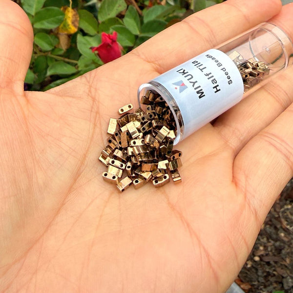 10g Miyuki Half Tila Seed Beads 5x2.3mm, Metallic Dark Bronze (HTL-457)