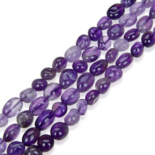 Natural Amethyst Purple Crystal Gemstone Oval Tumbled Pebble Beads, Irregular, 7mm to 12mm, Hole ID 1mm, 15 Inch/1 Strand, GZ12-14