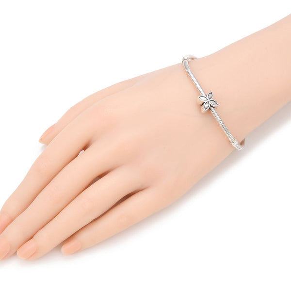 20pcs Four-Leaf Clover Good Luck Large Hole Beads, Hole ID 4.5mm, Antique Silver, Zinc Alloy Metal, MEC-E2