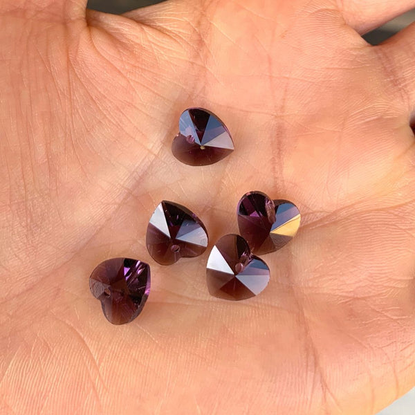 20pcs Top Drilled Valentine Heart Drop Crystal Beads, February Amethyst Birthstone Beads, 10mm, Hole ID 1mm, BB15-2