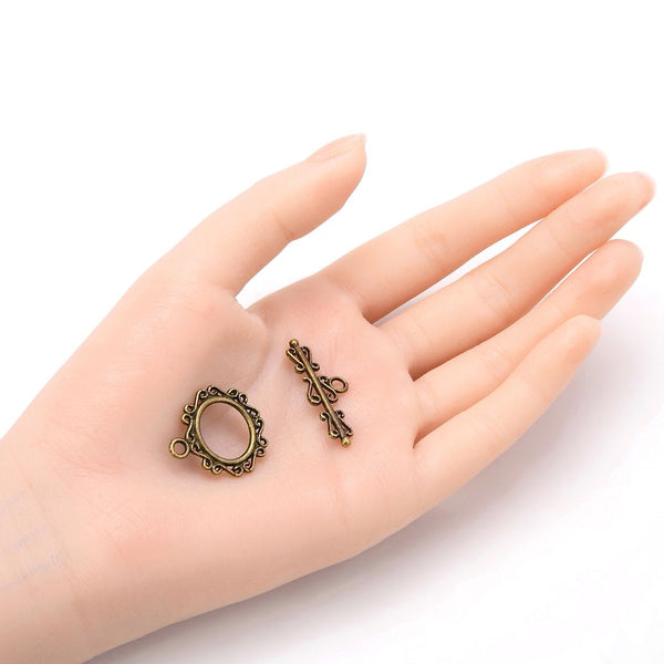 Adabele 20 Sets S Pattern Toggle Clasp, T-Bar Jewelry Closure, 22mm (0.87 Inch), Tarnish Resistant Antique Bronze, MC-AF52
