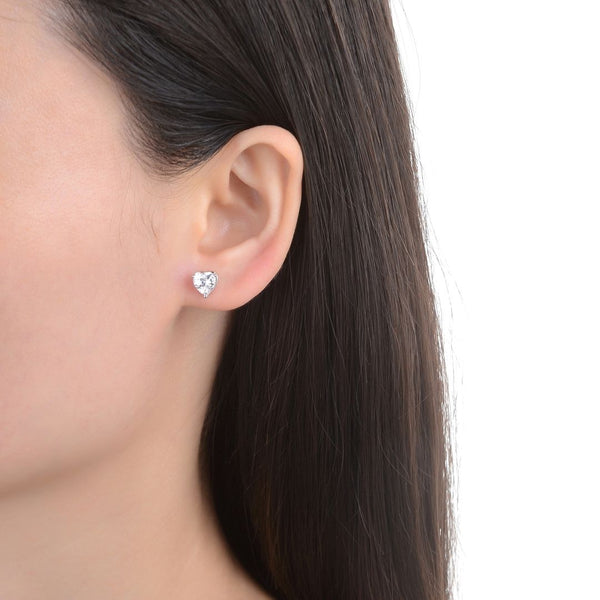 1 Pair 925 Sterling Silver April Love Heart Birthstone Stud Earrings, 6mm/0.84 Carat Cubic Zirconia CZ Created Clear Diamond Stone, SSE79-4