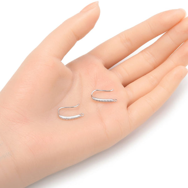 4pcs 925 Sterling Silver Fancy Earring Hooks, 7 Cubic Zirconia CZ, Tarnish Resistant Rhodium Plated, 18mm, SS457