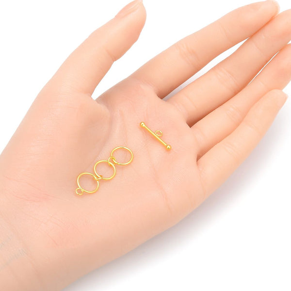 1 Set 925 Sterling Silver Adjustable 3-Ring Toggle Clasps, Real 18K Yellow Gold Plated, SS375-2