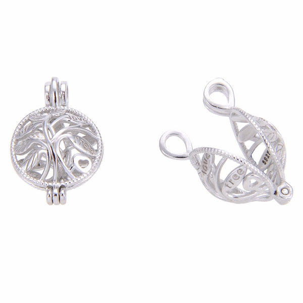 1pc 925 Sterling Silver Love Tree of Life Bead Cage, Tarnish Resistant, Used for 4 - 6mm Small Bead Pearl Stone Pendant, SS389