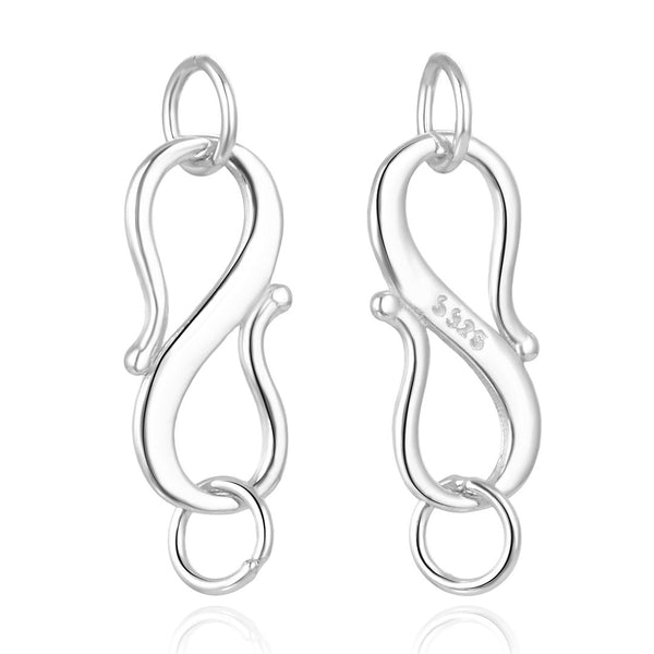 5pcs 925 Sterling Silver S Hook Clasps, with Closed Rings, Size Selections: 12.8mm/15.7mm/19.8mm