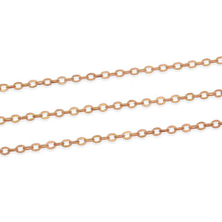 33 Feet Diamond Cut Flat Cable Chain Link, Raw Copper Uncoated/Unplated, 1.3mm Thin Small