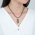 1pc Natural Brown Yellow Tiger Eye Gemstone Pendant Necklace, 18 Inch Leather Cord Jewelry, GGP-H1