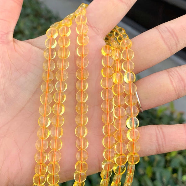 Natural Citrine Yellow Crystal Gemstone Faceted Flat Round Coin Beads, 6mm, Hole ID 1mm, 15 Inch/1 Strand, GZ13-1